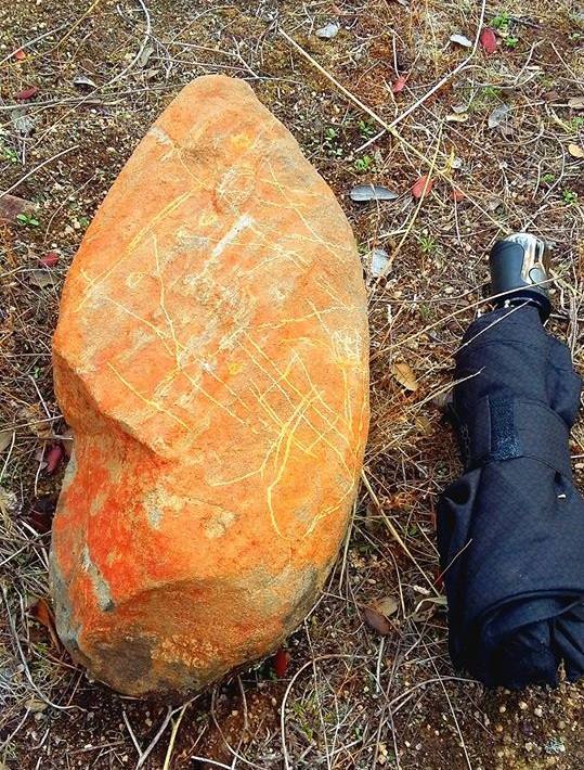 Piedra con grabados lineales encontrada por Javier Pedrera en el Valle de los Caballos.