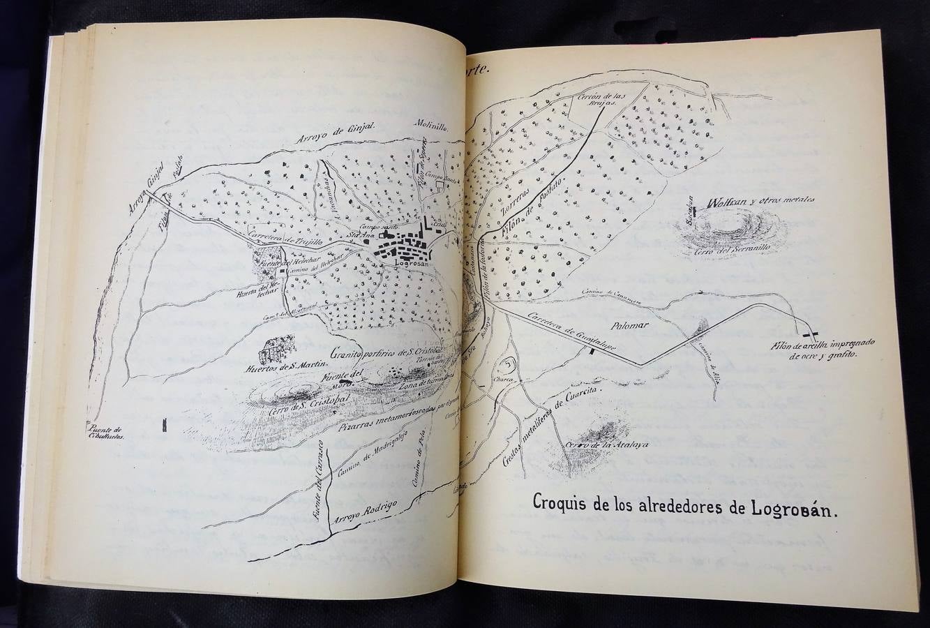 Plano de Logrosán y alrededores en el libro del sabio extremeño.