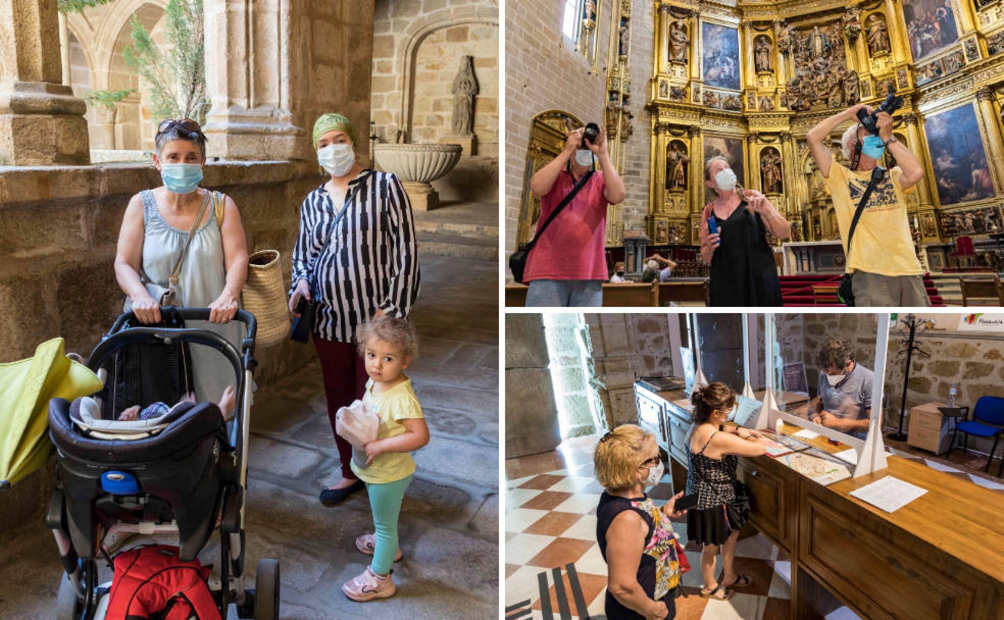 Ana y su familia en el claustro, Walter y sus amigos fotografían la Catedral y dos personas reclaman información en Las Claras. 