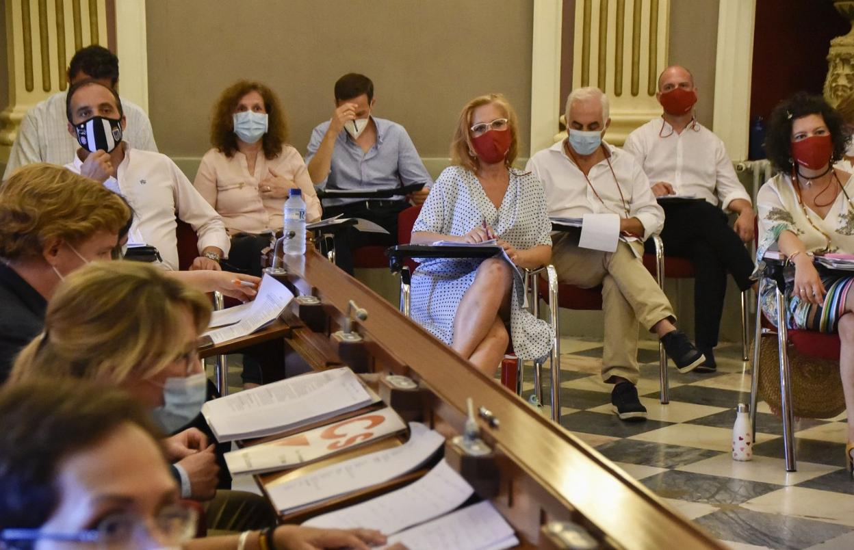 Los concejales ayer, durante el pleno, separados por la distancia de seguridad y con mascarilla. 