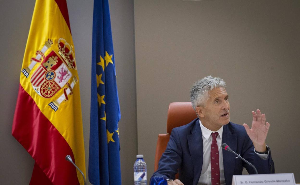 El ministro del Interior, Fernando Grande-Marlaska, durante su comparecencia en la Dirección General de Tráfico.