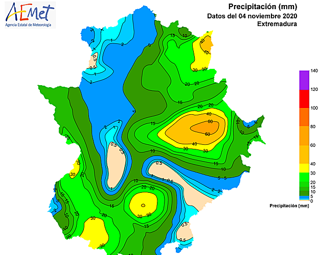 Precipitación acumulada en la jornada de ayer. 