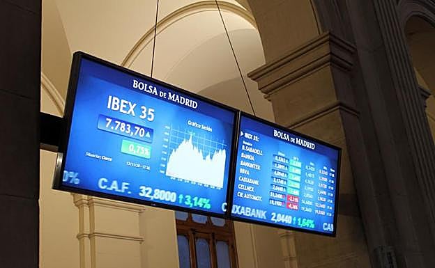Pantallas en la Bolsa de Madrid 