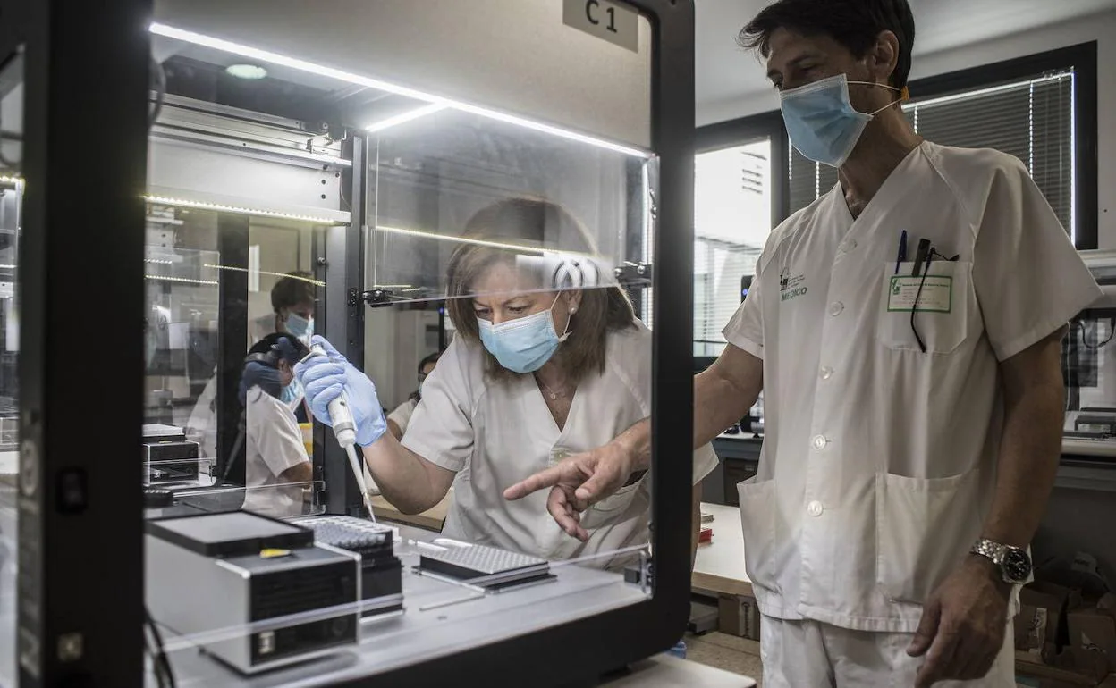 Robot con pruebas PCR en el complejo hospitalario de Badajoz. 
