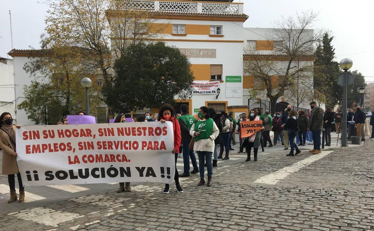 Protesta de los trabajadores en Almendralejo.