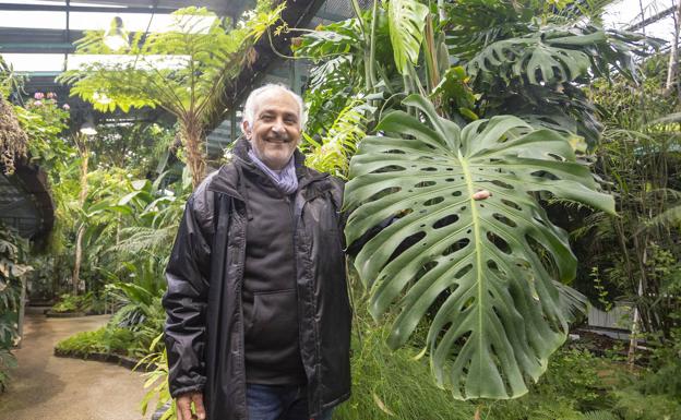 Lorenzo Garrote junto a la hoja de una costilla de Adán.