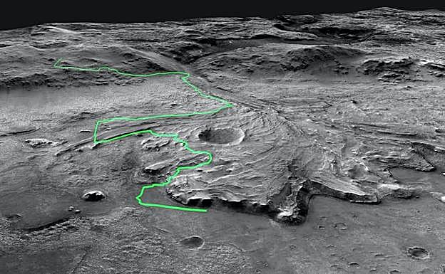 Posible itinerario del róver Perseverance.
