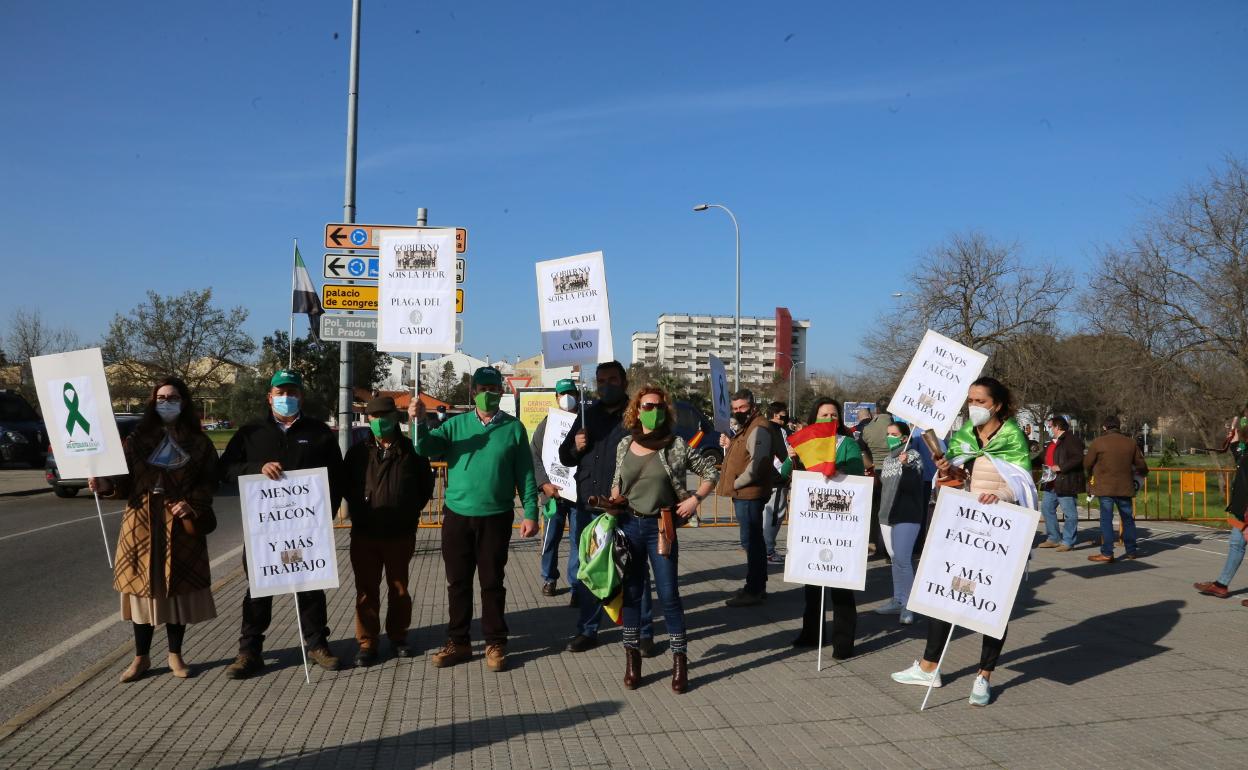 Imagen de manifestantes frente al Palacio de Congresos de Mérida.