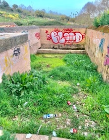 Imagen secundaria 2 - Pintadas, maleza, basura y letrero ilegible en Fuente Hinche. 