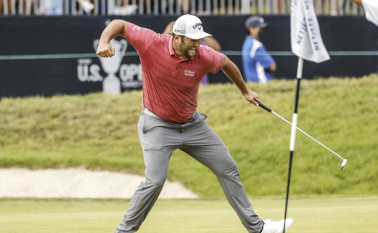 Jon Rahm celebra un golpe. 