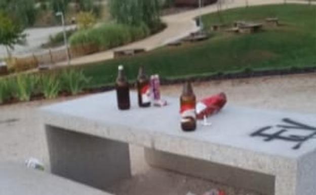 Restos de botellón en el Parque del Príncipe. 