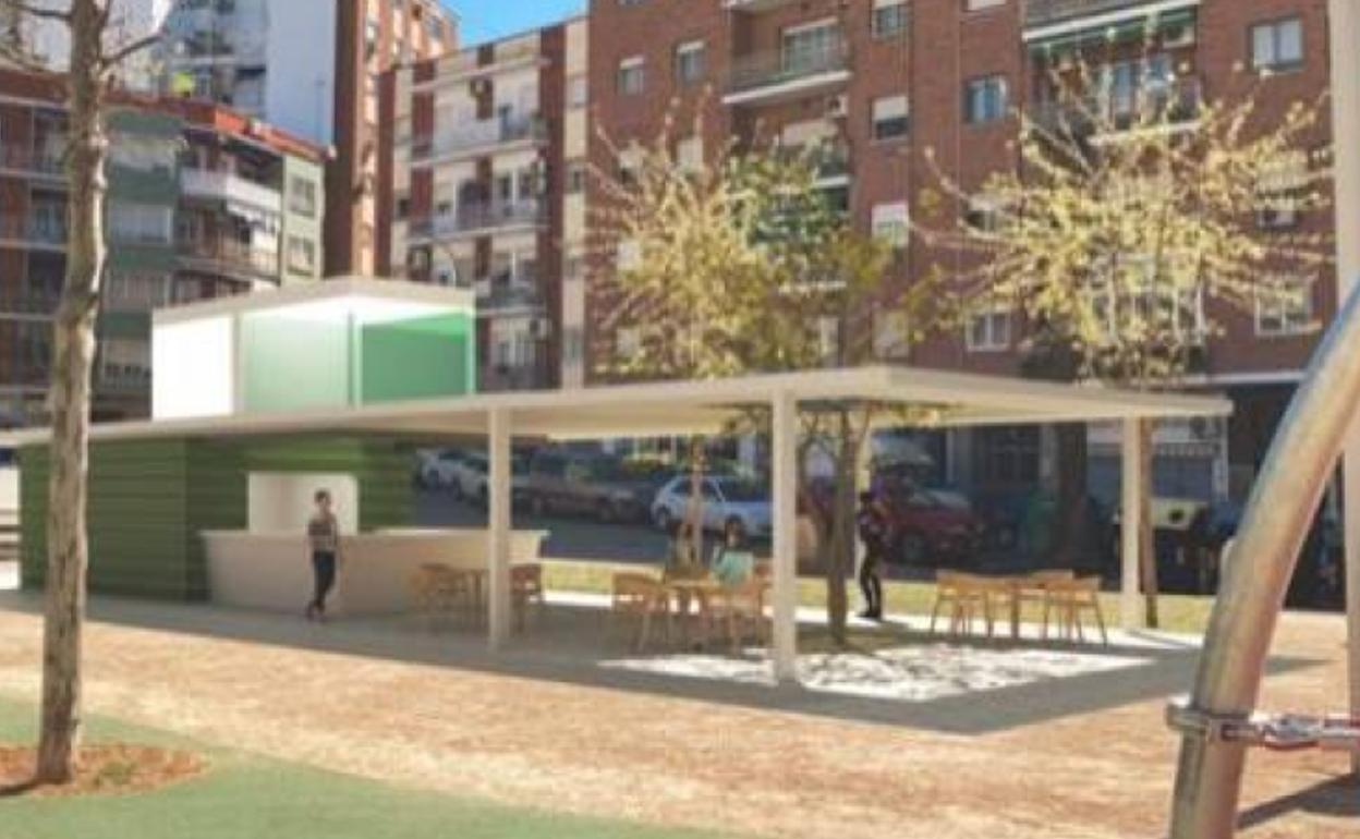 Recreación del quiosco de la plaza de Santa Marta. 