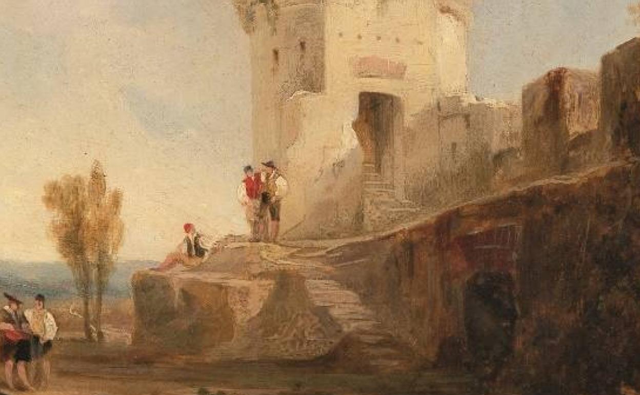 Detalle de 'Torre del castillo de Marchenilla, Alcalá de Guadaira' (1833), David Roberts. 