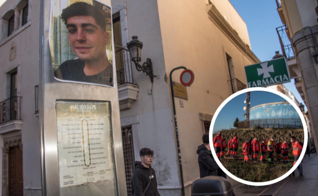 Carteles en la Plaza de España de Badajoz buscando a Pablo Sierra. 