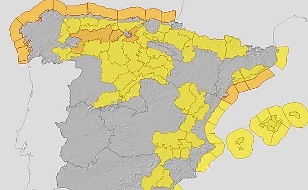 Previsión de avisos de la Aemet para este miércoles