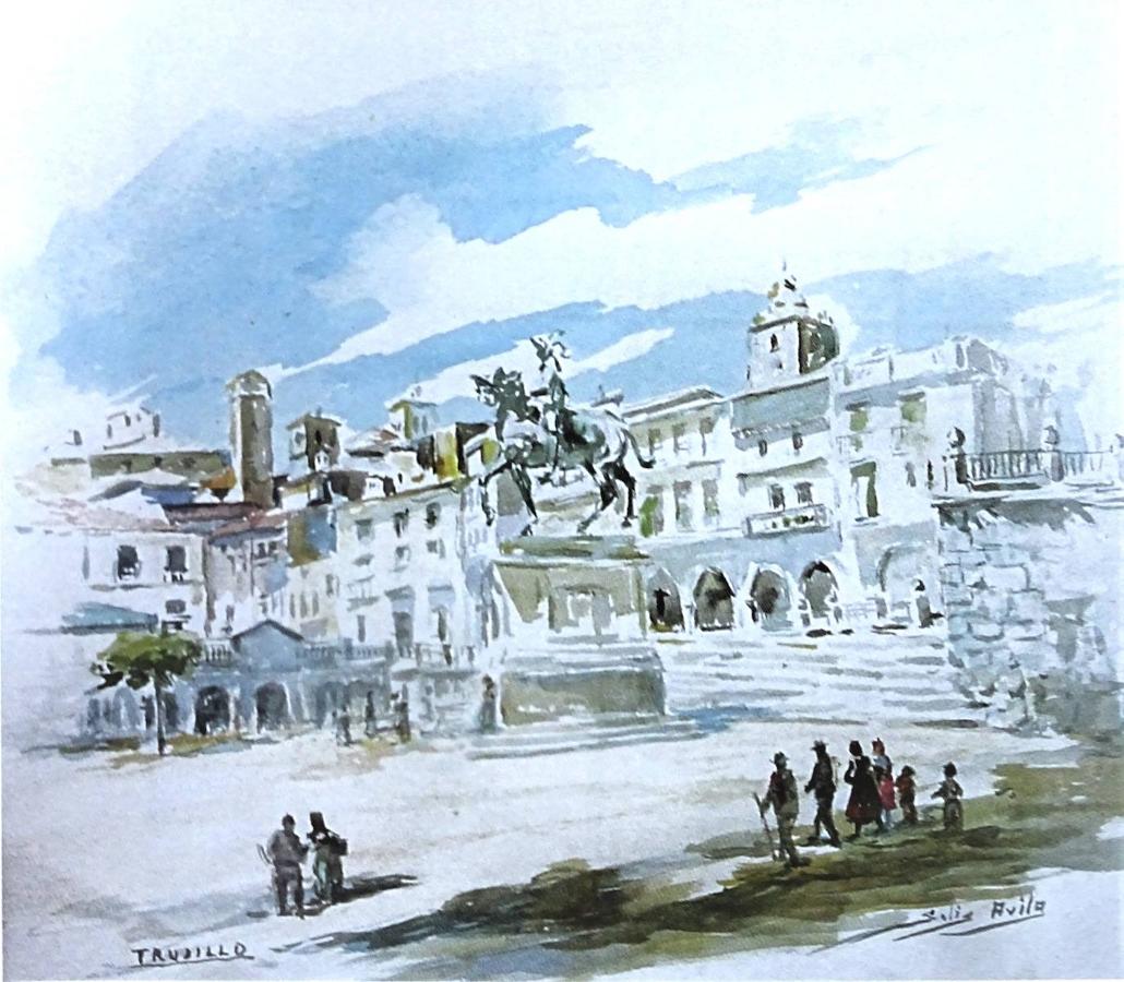 Acuarela de la Plaza Mayor de Trujillo. (Del libro 'Solís Ávila, el color de esta tierra')