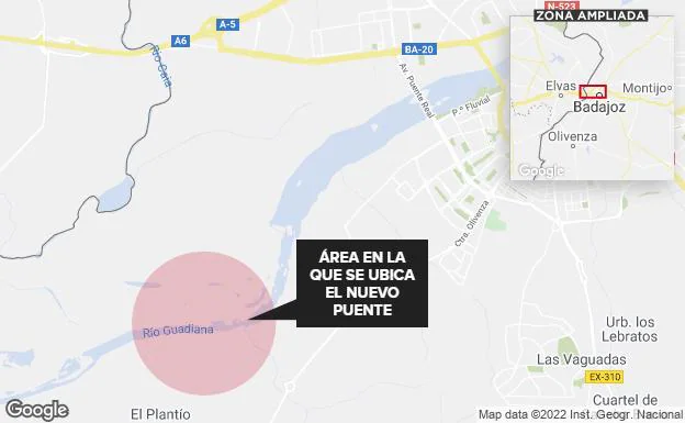 Imagen de la zona en la que está el nuevo puente señalada en Google Maps, aunque no aparece aún.