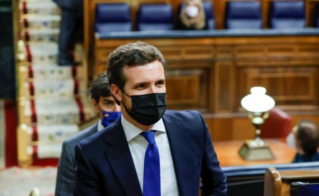 El presidente del Partido Popular, Pablo Casado, en el Congreso de los Diputados 