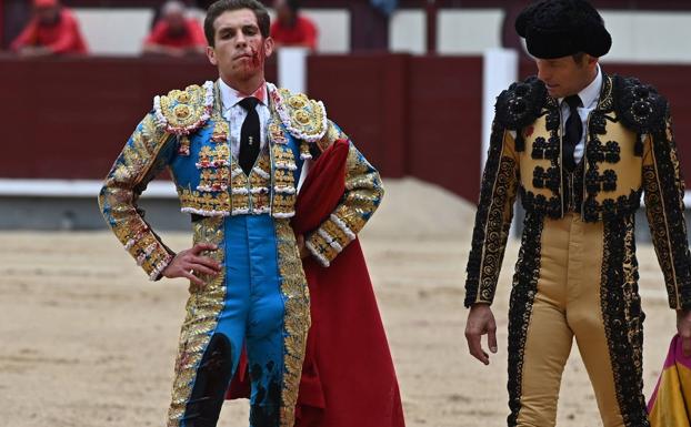 Ginés Marín, herido tras ser corneado en Las Ventas.