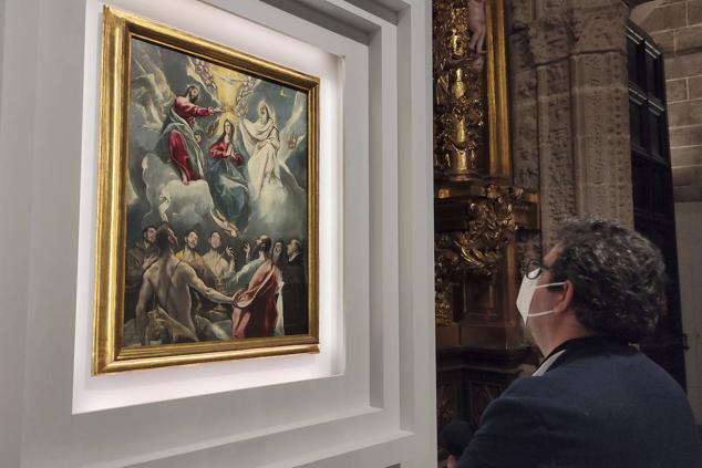 Cuadro de El Greco 'La Coronación de La Virgen' que se ha traído a Plasencia desde el Monasterio de Guadalupe.