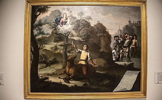 Este cuadro representa el hallazgo de la Virgen de Guadalupe en Extremadura por el pastor Gil Cordero.