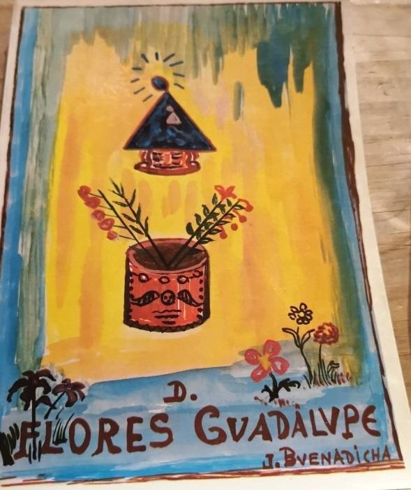 El libro del padre Buenadicha 'Flores de Guadalupe', con uno de sus dibujos en la portada.