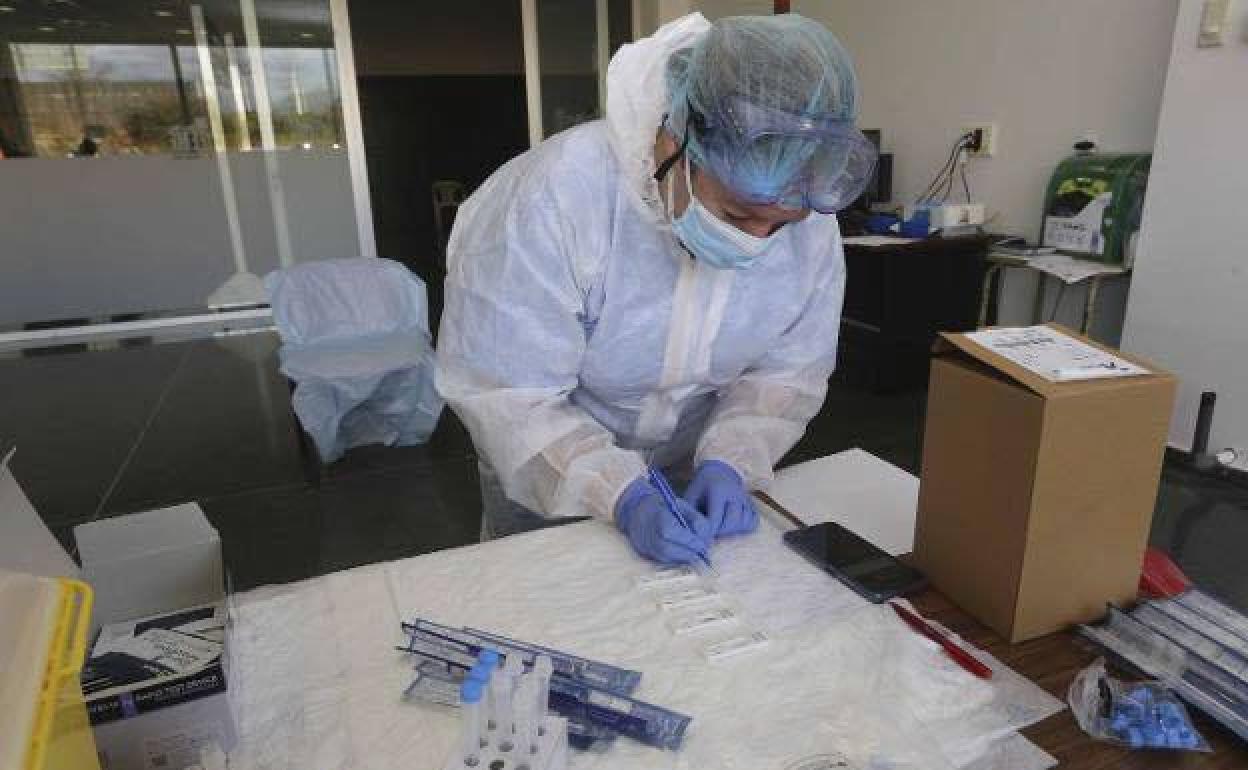 Un sanitario prepara los test de detección de la covid.