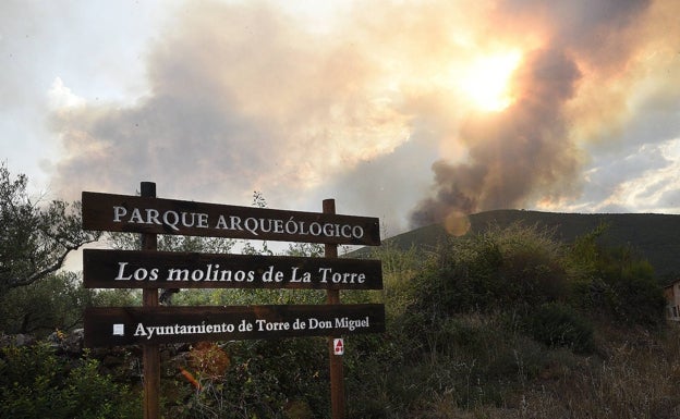 Incendio declarado el pasado día 10 en Torre de don Miguel, en la Sierra de Gata. 