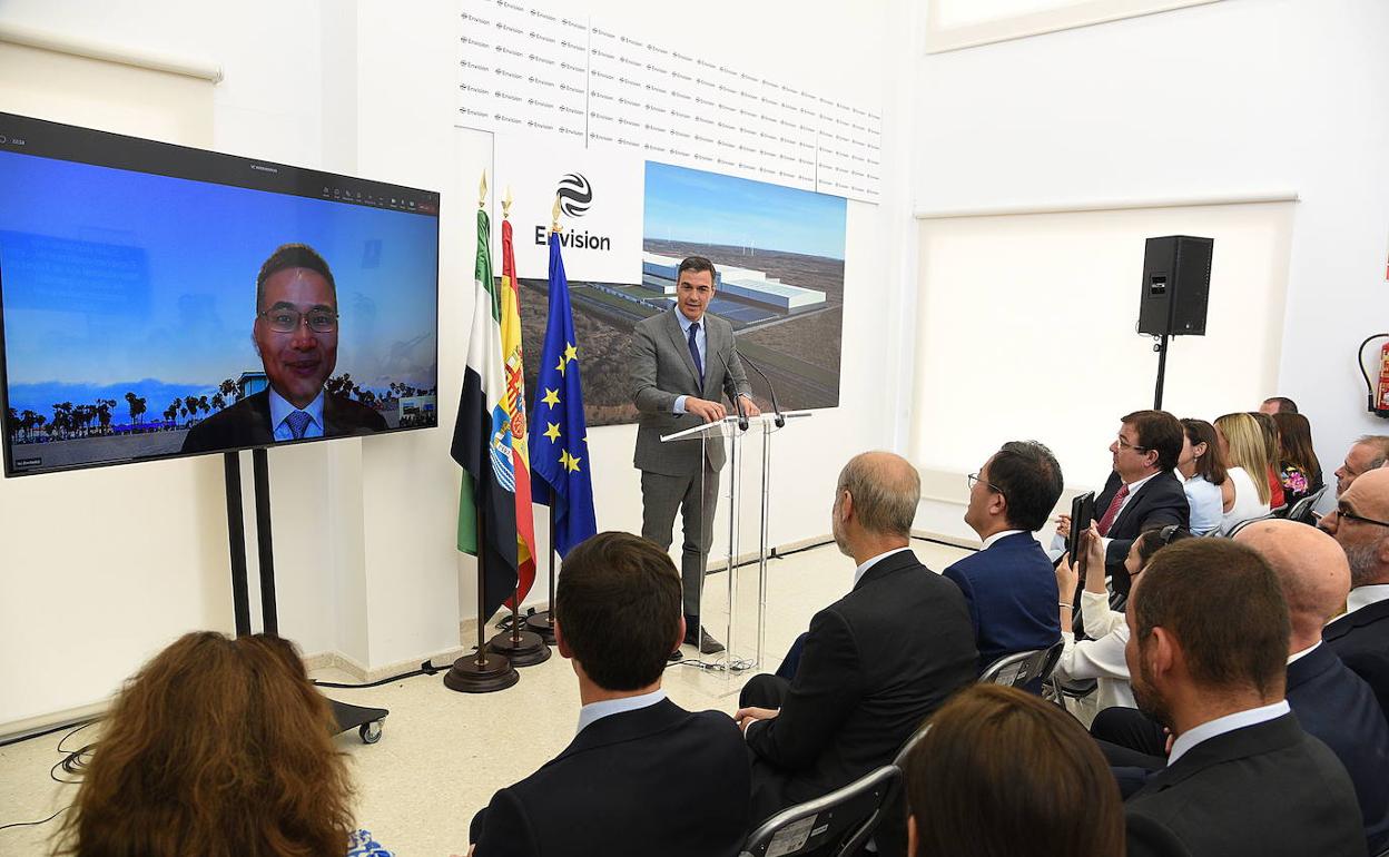 Pedro Sánchez en la presentación de la gigafactoría el pasado julio en Navalmoral de la Mata. 