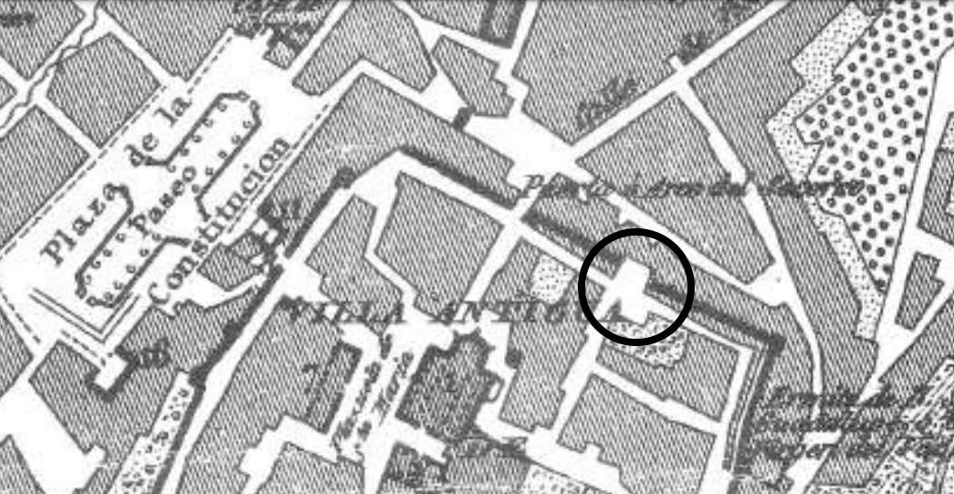 La Plazuela del Aire señalada en el plano de Cáceres de 1853.