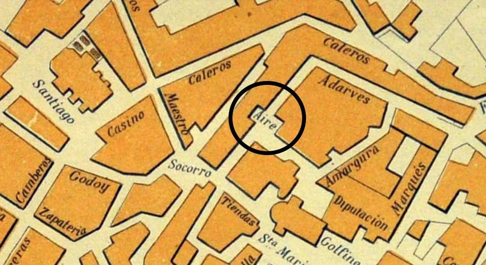 La Plazuela en el plano de Cáceres de 1900.