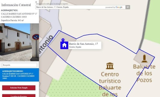 Imagen de la ficha del registro sobre la finca alquilada. HOY