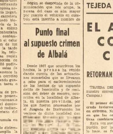 Noticia del Diario HOY del 4 de enero de 1972: los cuatro procesados, vecinos de Albalá, quedaban definitivamente absueltos.