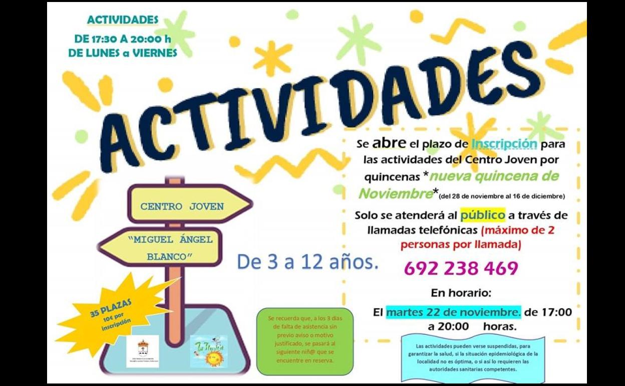 Abiertas las inscripciones para la nueva quincena de las actividades de ocio culturales en el Centro Joven Miguel Ángel Blanco de Calamonte