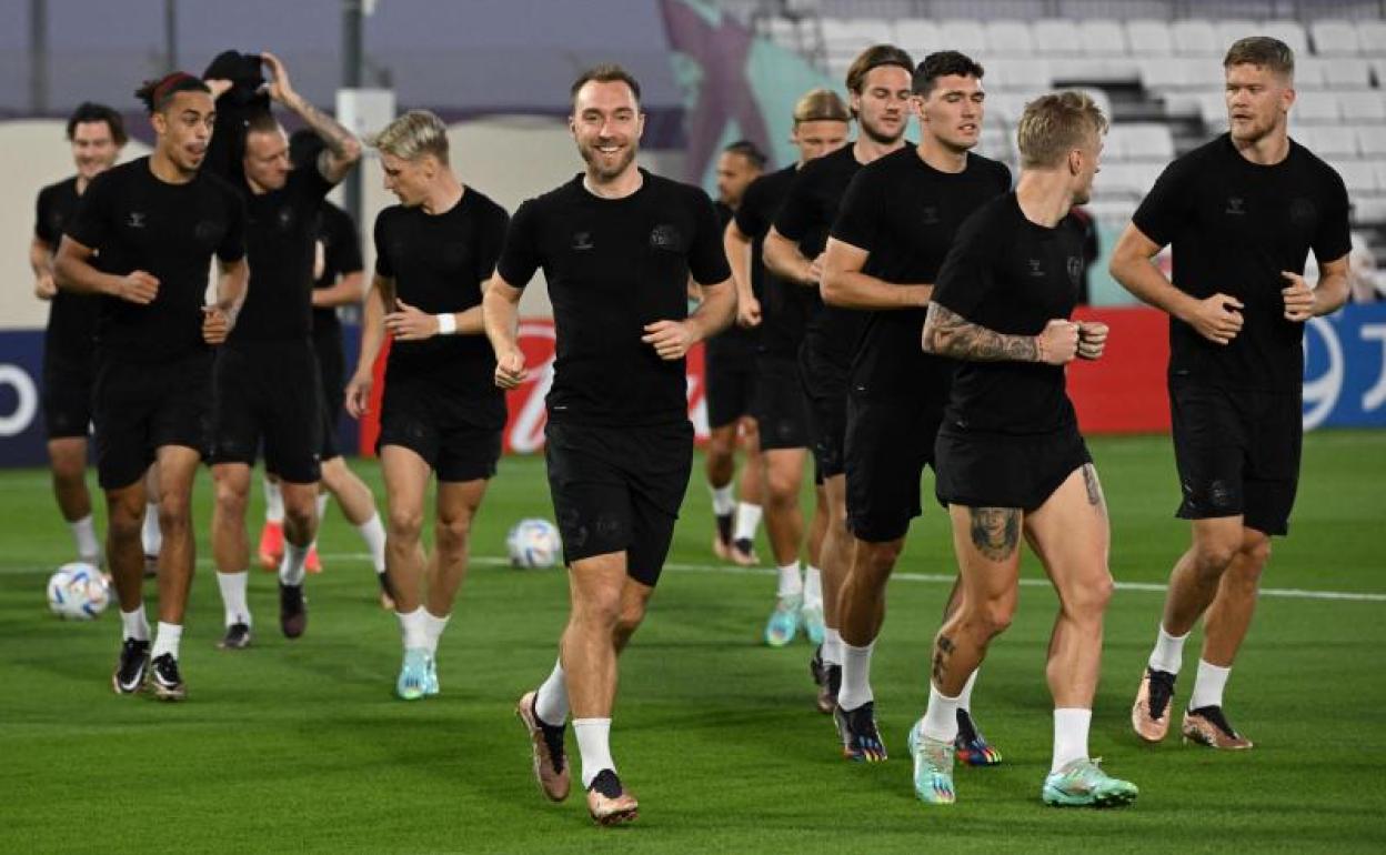 Christian Eriksen, durante un entrenamiento de la selección danesa.