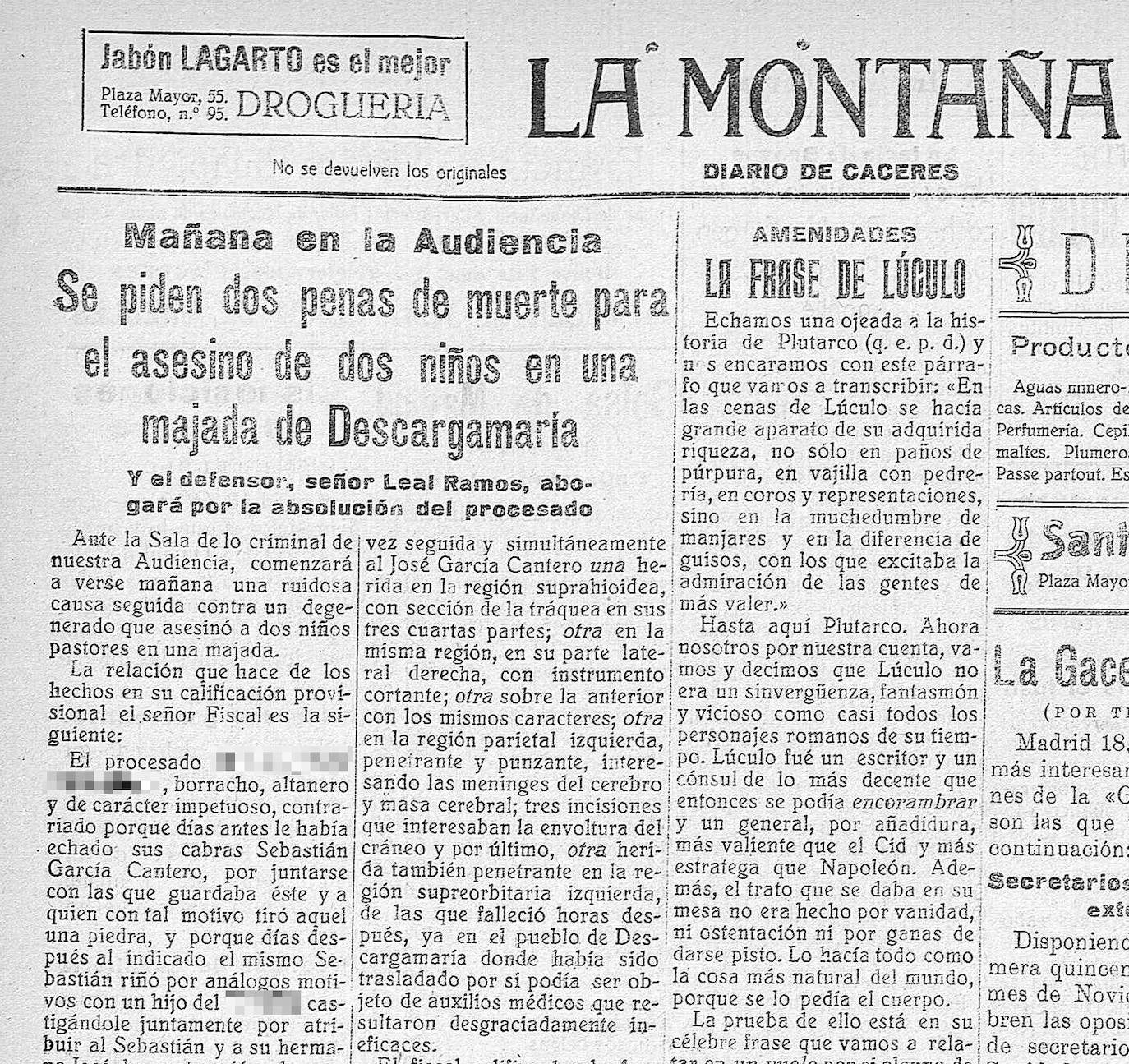 Noticia del diario 'La Montaña' del 18 de septiembre de 1925.