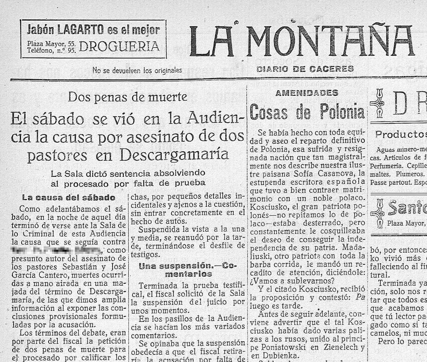 Noticia del diario 'La Montaña' del 21 de septiembre de 1925.