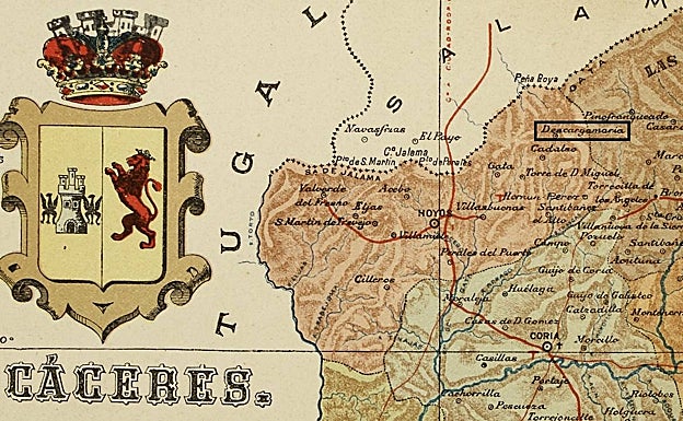 La localidad de Descargamaría destacada en un mapa de la provincia de Cáceres de la época en la que ocurrió el crimen. 