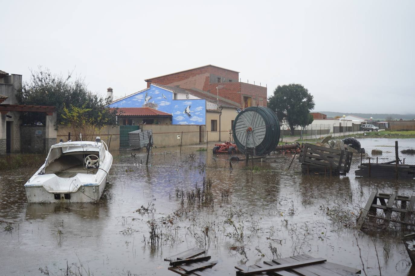 Zarza de Granadilla, inundada por las lluvias.