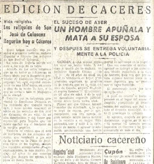 Noticia publicada en el Diario HOY del crimen cometido el 4 de febrero de 1949