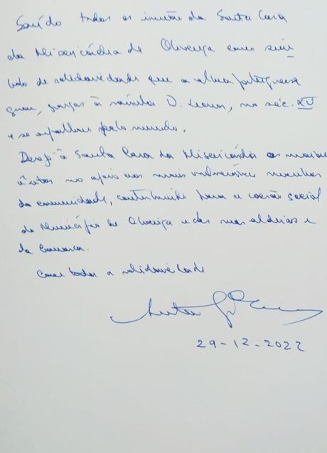 Imagen - Escrito de Guterres en el libro de visitas de la Casa de la Misericordia de Olivenza. 