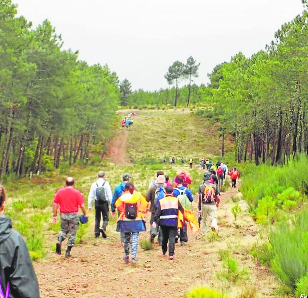 Senderistas durante la 'Ruta del Contrabando' entre Eljas y Foios.