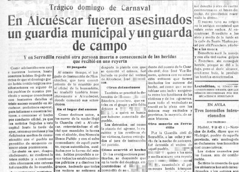 Noticia del suceso en un periódico de la época.