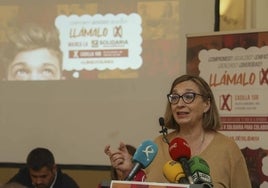 Carmen Pereira, presidenta de la Plataforma del Tercer Sector en Extremadura, esta mañana en Mérida, en la presentación de la campaña para animar a marcar la casilla de fines solidarios del IRPF.