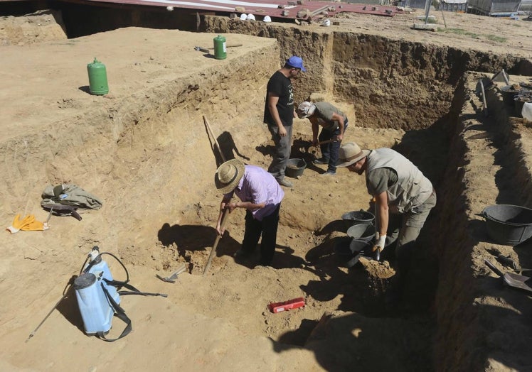 Trabajos de excavación esta misma mañana en Casas del Turuñuelo.