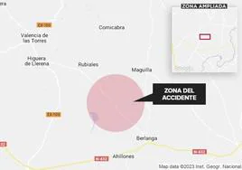 Zona en la que ha tenido lugar el accidente, entre Berlanga e Higuera de Llerena.