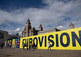 Cartel anunciador de Eurovisión 2023 en Liverpool