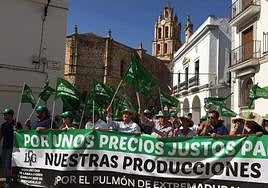Imagen de archivo de una manifestación de la CLYGAL y Apag Extremadura Asaja en Almendralejo.