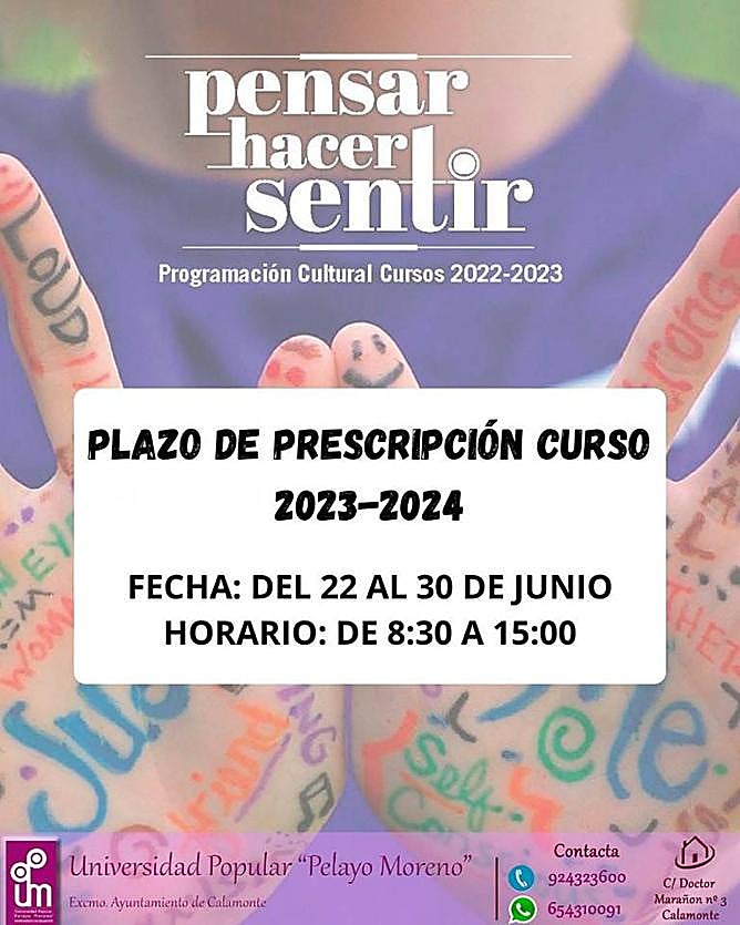 La Universidad Popular de Calamonte abre el plazo de preinscripción para el próximo curso