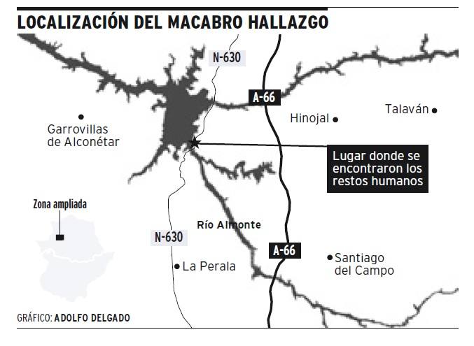 Gráfico del Diario HOY en el que se señala el lugar del hallazgo de partes del cuerpo.
